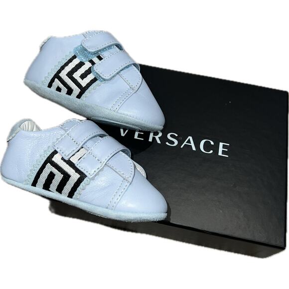 Versace Other - Versace Baby Shoes Baby Blue Leather Monogram Size 16